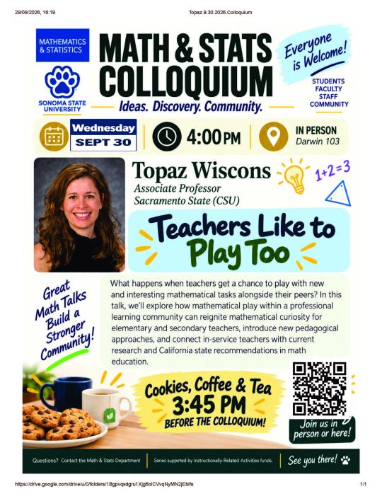 Math & Stats Colloquium: Topaz Wiscons 